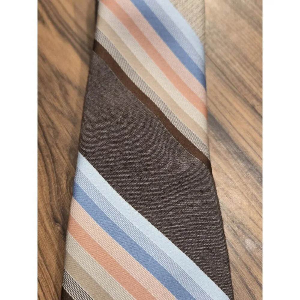 Vtg 70s Jean Claude Vidal Tie Brown Tan Blue Stripe Wide Blade Paris New York